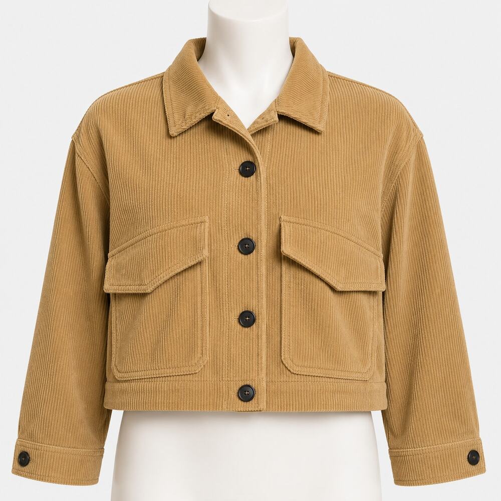 Avec Les Filles Tan Corduroy Utility Jacket Women's Large L Button Front